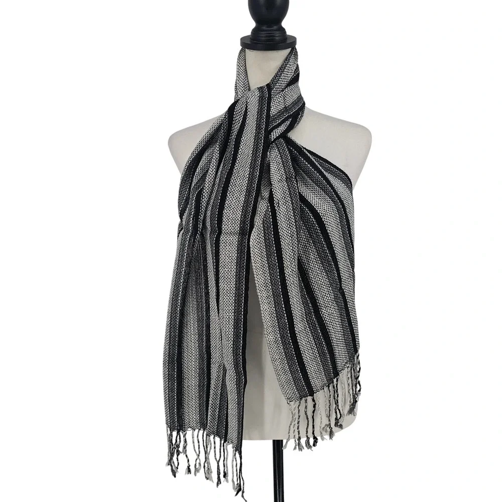 Jalsu Uma Alpaca Scarf and Gloves Set OS Black Gray Striped Artisan Bohemian
